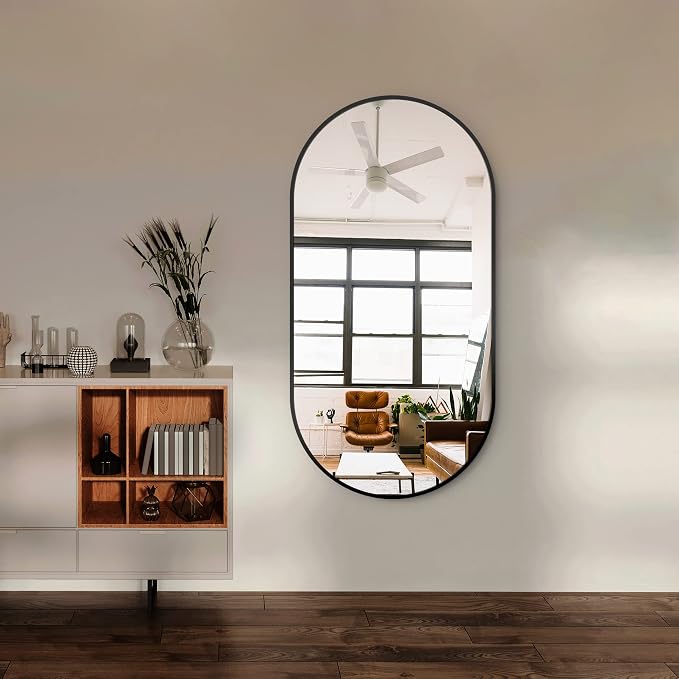 Delma Bathroom Wall Full Length Mirror for Wall, 48''x24'', Gold Oval for Bedroom Entryway Bathroom, Metal Framed Vanity(48''x24'',Black)