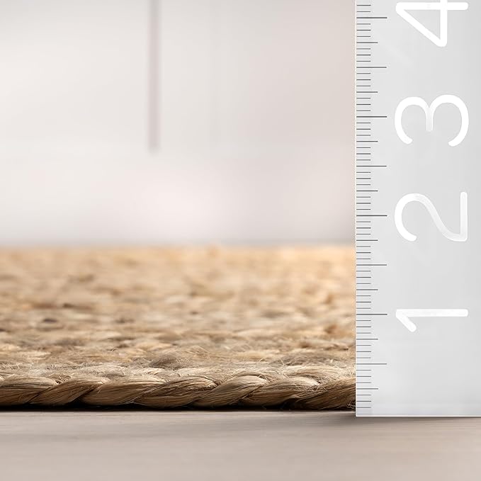 nuLOOM 7 Round Rigo Jute Hand Woven Area Rug, Natural, Solid Farmhouse Design, Natural Fiber, For Bedroom, Living Room, Dining Room, Hallway, Office, Kitchen, Entryway