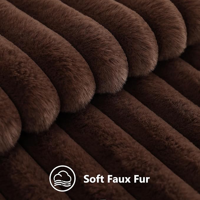 decorUhome Fall Cozy Faux Fur Throw Pillow Covers 18x18 Set of 2 Decorative Soft Plush Striped Modern Farmhouse Boho Couch Pillow Cases with Velvet Back for Sofa Bed Living Room, Dark Brown