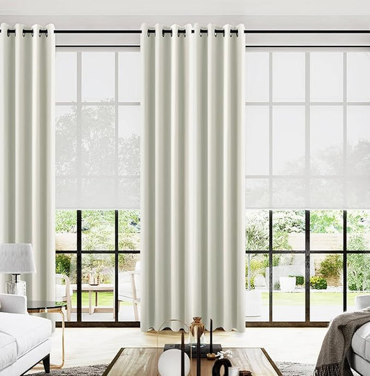 KOUFALL Floor to Ceiling Curtains 108 Inch Long 2 Panels Set for Living Room,60-70% Blackout Thermal Grommet Tall Curtains for Picture Window Sliding Glass Doors,52 Wide x 9FT Length,Cream Ivory
