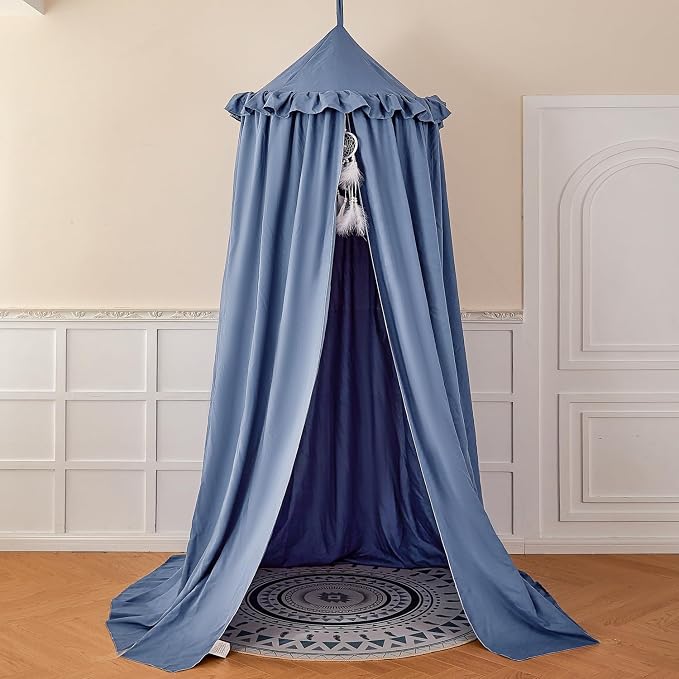 Princess Decor Canopy for Kids Bed, Soft and Durable Bed Canopy for Girls Room Tent Canopy Dreamy Mosquito Net Bedding, Children Reading Nook Canopies Indoor (Blue)