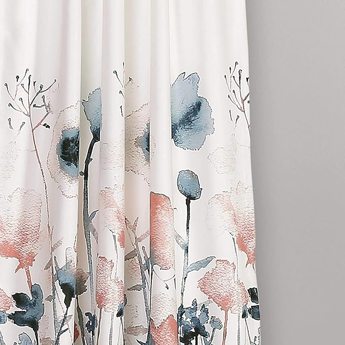 Lush Decor Zuri Flora Light Filtering Window Curtain Panel Pair, 95" x 52", Blue & Coral, 95 in x 52 in, Blue and Coral
