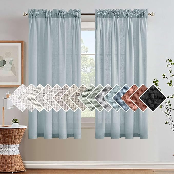 H.VERSAILTEX Linen Curtains Elegant Natural Linen Semi Sheer Curtains Energy Light Filtering Rod Pocket Window Treatments Panels for Living Room (Set of 2, Cloud Blue, 52 inch W X 54 inch L)