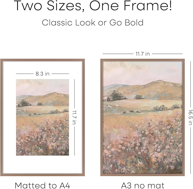 Homeforia A3 Picture Frame Mocha, High End Metal 11.7 x 16.5 inch Poster Frames with Mat 8.3 x 11.7 for Photo, A3 Size Frames Matted to A4 Print, 11.7x16.5 Wall Hanging Frame, Tempered Glass, Set of 2
