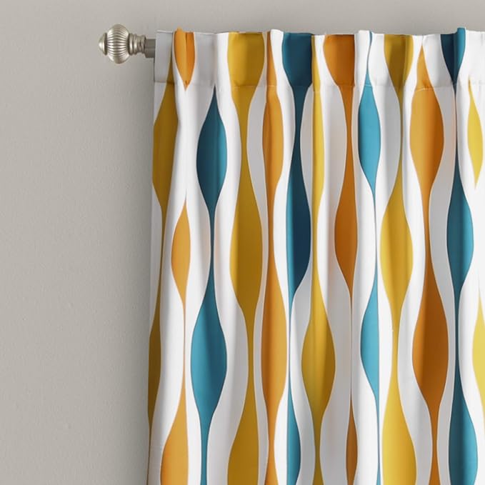 Lush Decor Mid Century Geo Light Filtering Window Curtain Panel Pair, 108" Long x 52" Wide, Turquoise & Orange