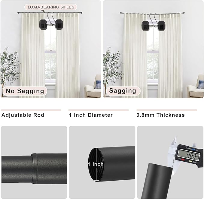 Black Curtain Rods 2 Pack,1 Inch Disc Curtain Rods for Windows 28 to 48",Blackout Wrap Around Curtain Rod with Aluminum Finials and Brackets,No Screw Disassembly Adjustable Curved Curtain Rod