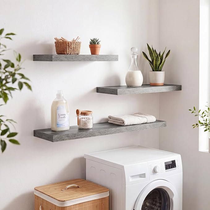 RICHFOCUS 40Inch Floating Shelves for Wall 1 Pack Shelves for Bedroom|Kitchen|Bathroom|Laundry Room Rustic Wood Wall Mounted Shelf with Invisible Brackets for Books|Storage|Decor, Grey