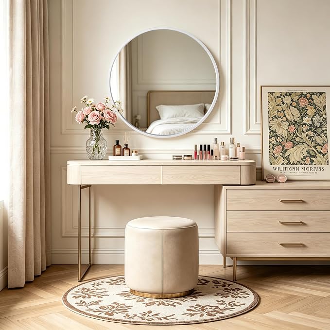 WallBeyond Round Wood Mirror 32 inch Circle Wall Mirror for Bathroom Round Wall Mirror for Wall Decor, Vanity, Entryway Living Room (White)