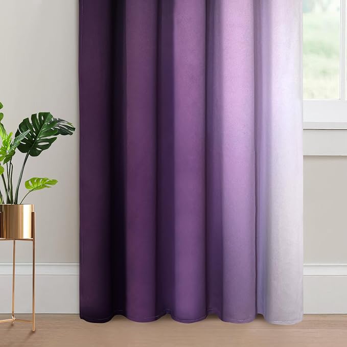 Yakamok Ombre Curtains Purple and Greyish White for Living Room,62Wx84L | Room Darkening Curtains 84,Thermal Insulated Gradient Color Drape,Light Blocking Grommet Window Curtains for Bedroom,2 Panels
