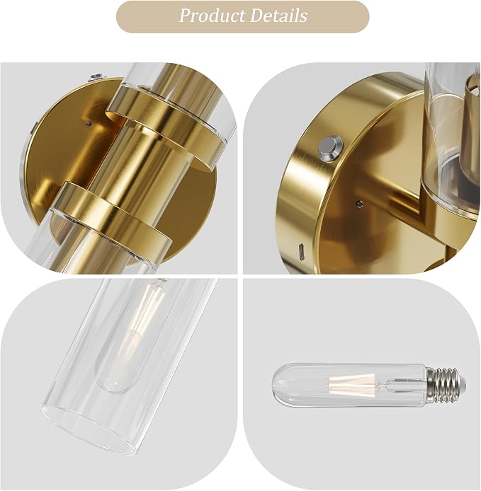 Rayogale Glass Battery Operated Wall Sconce Set of 2, Rechargeable Wireless Wall Lights Remote Control, 8000mAh Not Hardwired Timer Dimmable Wall Lamps for Living Room Bedroom Entryway Gold 16.5 Inch