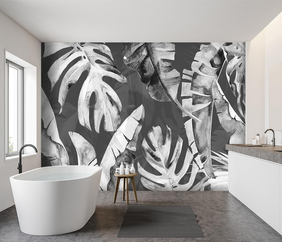 -Tropical Botanical Grey Banana Leaf Fabric Wallpaper Living Room Bedroom Bathroom Plant Wall Mural- 91"x65"（ not Peel and Stick）