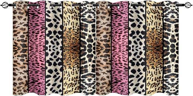 Wild Animal Print Curtain, Room Darkening Thermal Insulated Blackout Leopard Boa Window Drapes with Grommets for Living, Dining, Bedroom, Pink Leopard Print, 42"x 36", 2 Panels