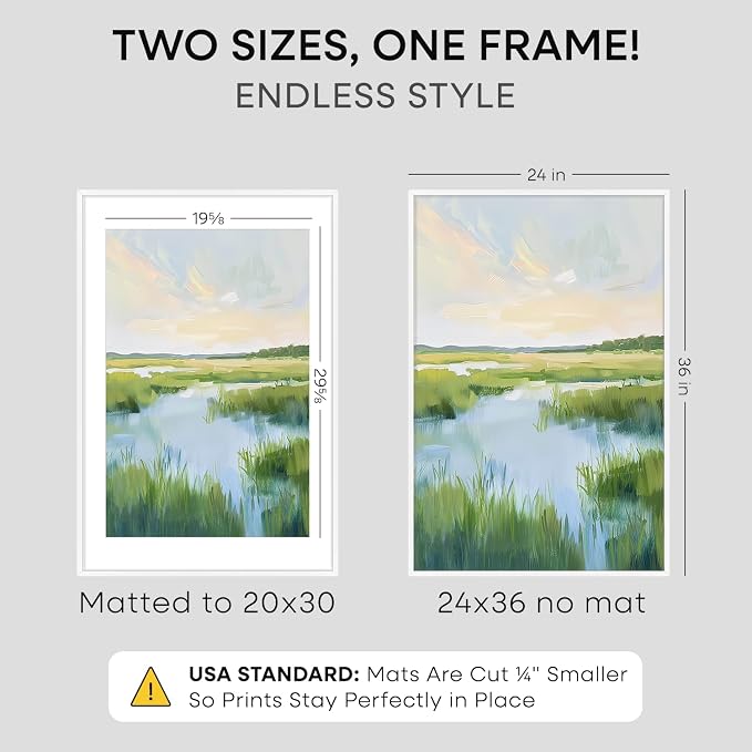 Homeforia 24x36 Picture Frame White, High End Metal 24 x 36 Large Poster Frames with Mat 20 by 30 inch Photo, 24x36 Thin Frame Matted to 20x30 in Print, 36x24 Frame, Tempered Glass, Wall Kit, Set of 1
