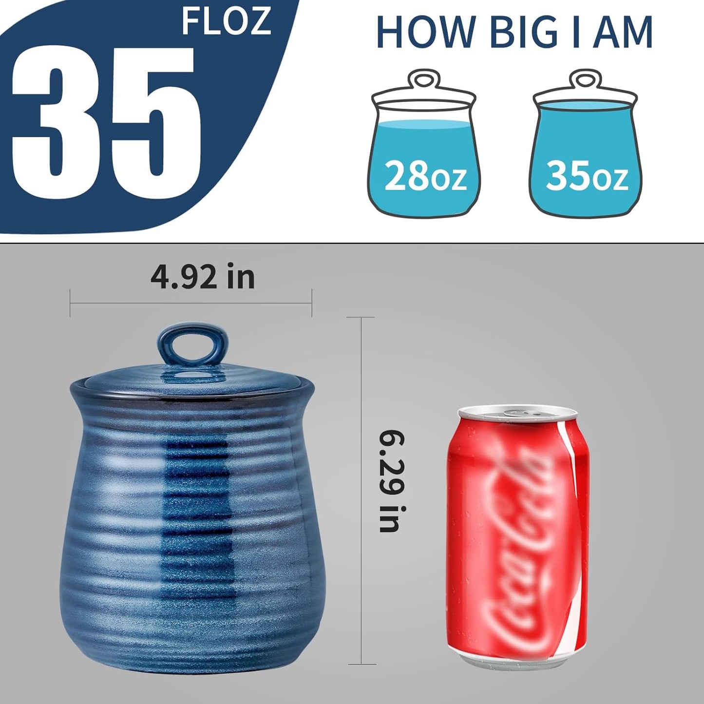 Hasense Ceramic Food Storage Jar with Airtight Seal Lid, 35 Ounce Kitchen Canister Container for Cookie, Ground Coffee, Pasta, Cereal, Flour, Sugar, Rice, Seasoning and Pet Treat, Navy