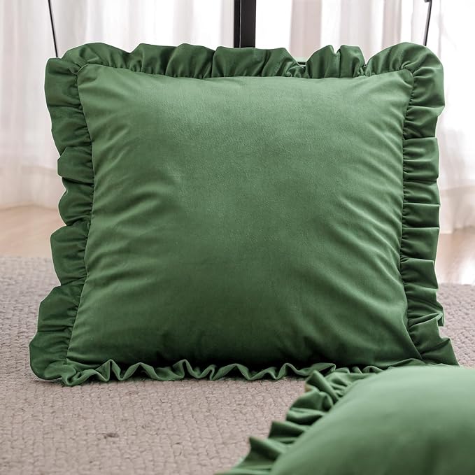 patdrea Designer Vintage Throw Pillow Covers 22"x22",Soft Velvet Durable Lumbar Pillows Cover,Farmhouse Decorative Pillow for Bed Living Room Car Outdoor Set (2 Pack Olive Green Square)