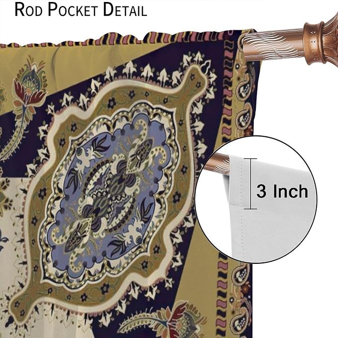 Bohemian-Style Curtains, Featuring Colourful Paisley Floral Prints, Suitable for Bedrooms, Living Rooms and Kitchens As Blackout Curtains.42X63 Inch