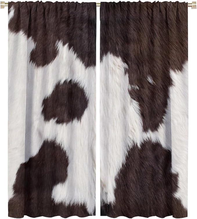 Cow Print Blackout Curtain,Retro Animals Fur Skin Cowhide Farm Style Window Treatments Rod Pocket Curtain for Bedroom Living Room Kitchen Decor Drapes 42x54in