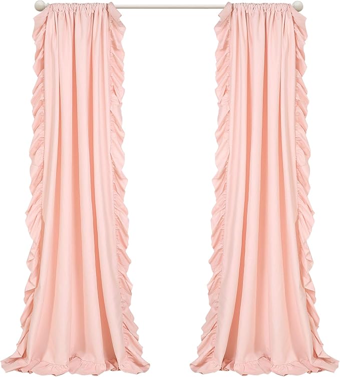 Lush Decor Reyna Ruffle Window Curtain Panel Set, Pair, 54" W x 84" L, Blush Pink - Flowy Curtain - Romantic Ruffle Curtains for Bedroom, Living room, or Dining Room - Farmhouse & Cottage Home Decor