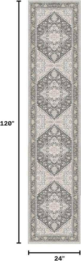 OPPODREAM Soft Entryway Rug 2x10, 2x10 Rug Runner, Washable Hallways Carpet 2 x 10 with Non Slip Backing, Low-Pile Bedside Carpet 2 x 10, Long, Faux Cashmere, Greenish Grey