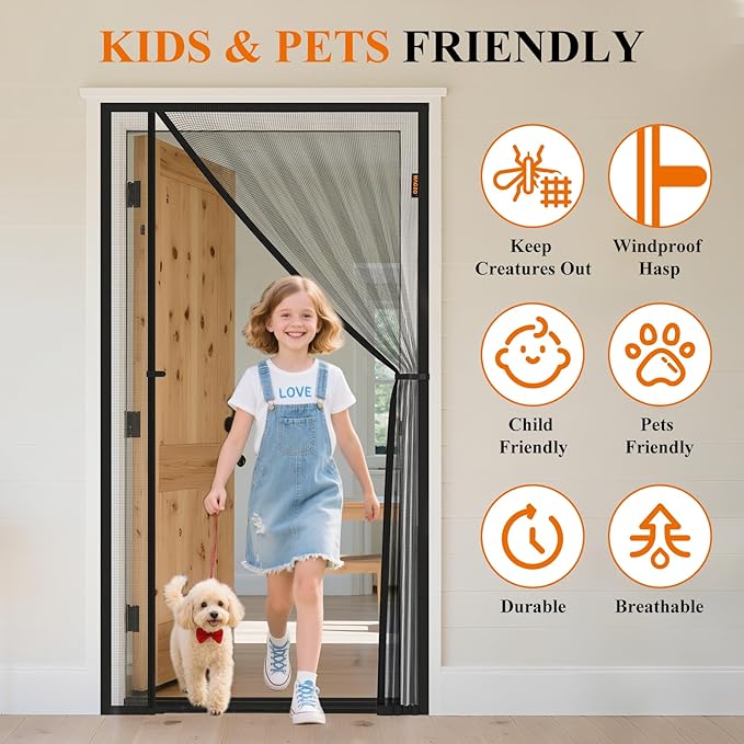 MAGZO Magnetic Screen Door, Fits 36'' x 80'' Door(Mesh Size 38'' x 81''), Left Right Side Opening, Scratch-Proof Polyester, Pet Friendly, Easy Install, Self Sealing, Keep Annoying Creatures Out, Grey