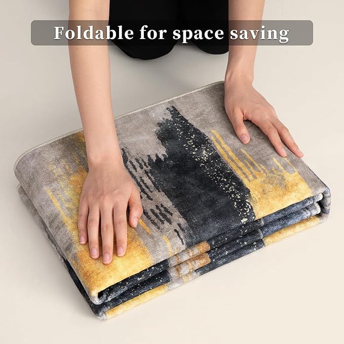 Ciicool Modern Abstract Area Rug 2x3 Washable Small Entryway Rugs,Black Gold Non-Slip Low Pile Throw Entry Rug, Foldable Kitchen Bathroom Rugs Floor Carpet for Entrance Bedroom Indoor Doormat