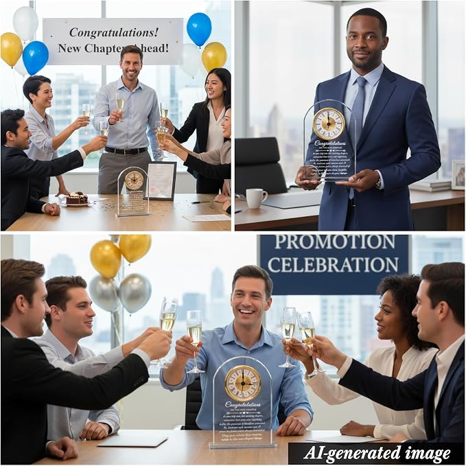 Movdyka Congratulations on Your Promotion Congrats on New Job Gifts for Women Men Coworker Crystal Clock Plaque Good Luck in New Chapter Farewell Appreciation Gift for Male Leader Employee Manager