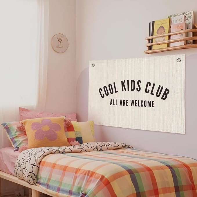 Cool Kids Club Banner, Playroom Decor, Playroom Essentials, Kids Tapestry Wall Hanging Canvas Banner Flag Decor for Toddler Boy Nursery 20x30