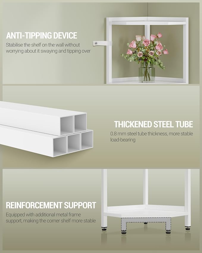Hzuaneri Corner Shelf Stand, Corner Bookshelf, Storage Standing Shelf Unit with Metal Frame, Plant Stand, Bookcase for Living Room, Home Office, Bedroom, 6-Tier White CS06013W