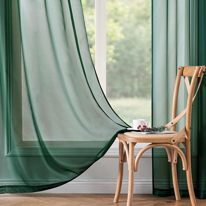 MIULEE 2 Panels Christmas Solid Color Sheer Window Curtains Elegant Window Voile Panels/Drapes/Treatment for Bedroom Living Room (54X108 Inches Hunter Green)