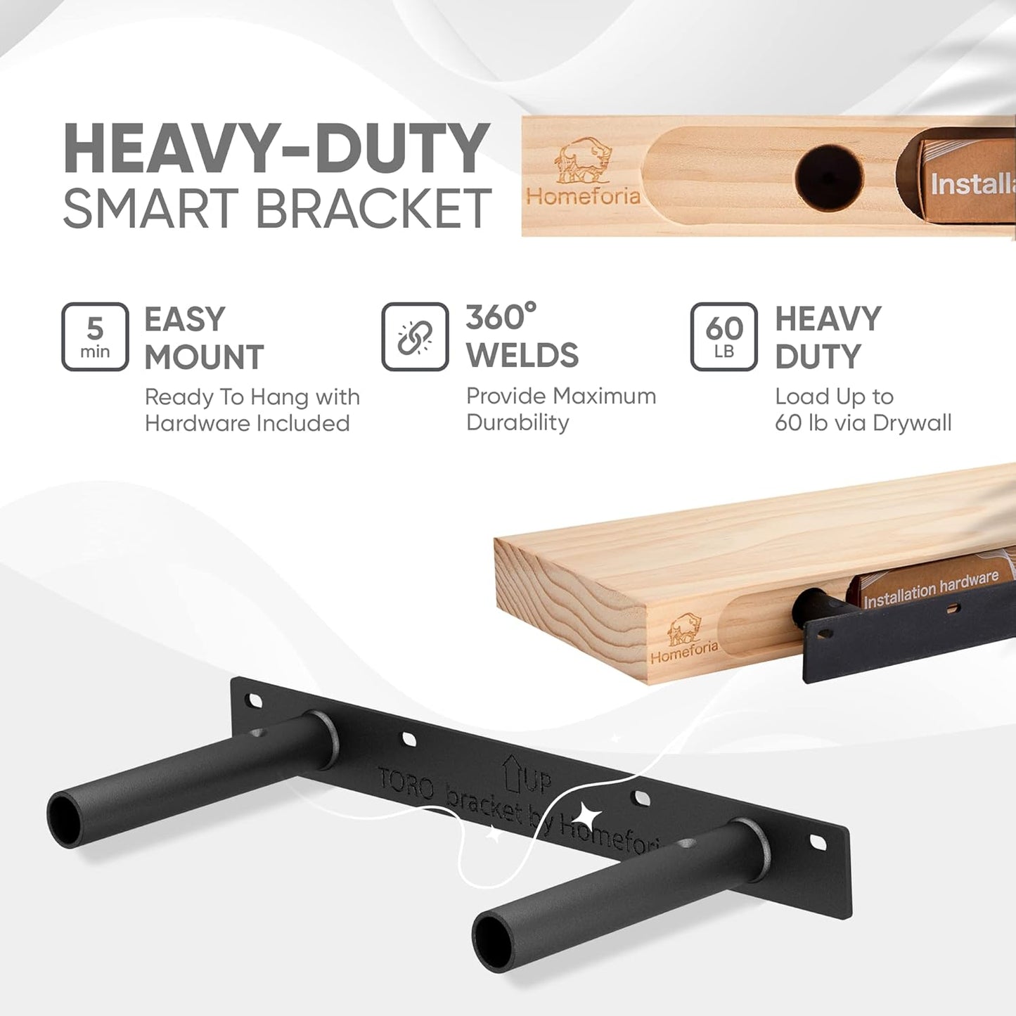 Homeforia White Floating Shelf 12 inch, High End Solid Real Wood Small 12inch Floating Shelves for Wall Mounted, White Wooden 12 in Floating Shelves, Heavy Duty Bracket, 12 X 6.5 X 1.75 inch, Set of 3