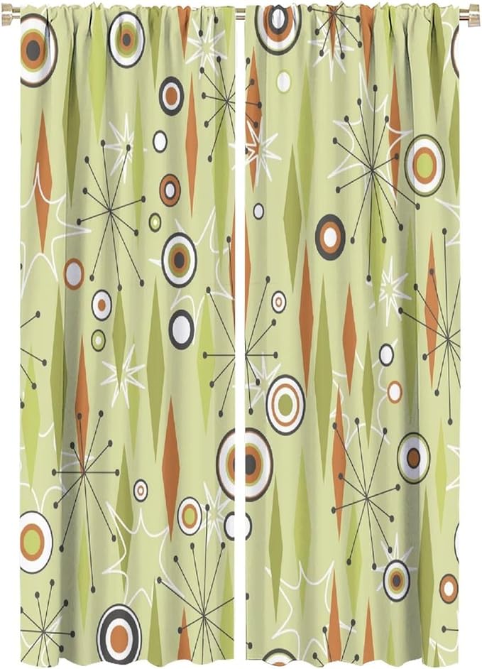JESTRONRY Mid Century Curtains,Vintage 1950s Modern Retro Atomic Pattern Blackout Rod Pocket Window Drapes for Living Room Bedroom Kitchen Bathroom Home Decor 42x63in