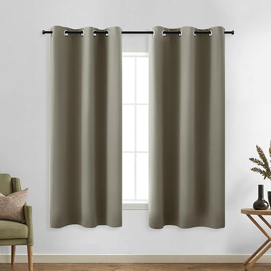 KOUFALL Black Out Curtains 54 Inch Long,Short Taupe Blackout Curtains for Bedroom Windows