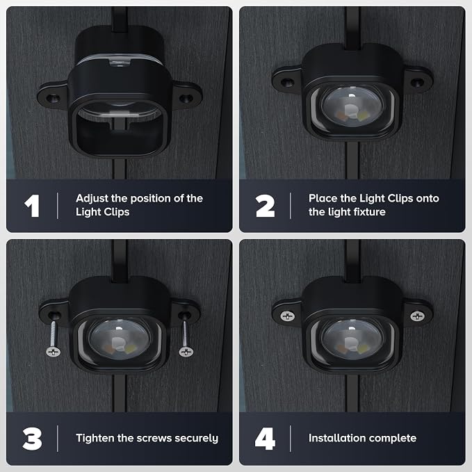 Vokelater 100Pcs Light Clips for Govee H706, Mounting Brackets Compatible with Govee Pro Permanent Outdoor Lights Extension, 200pcs Screws Secure Installation - Black