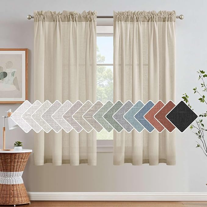 H.VERSAILTEX Linen Curtains Elegant Natural Linen Semi Sheer Curtains Energy Light Filtering Rod Pocket Window Treatments Panels for Living Room (Set of 2, Castle Wall, 52 inch W X 54 inch L)