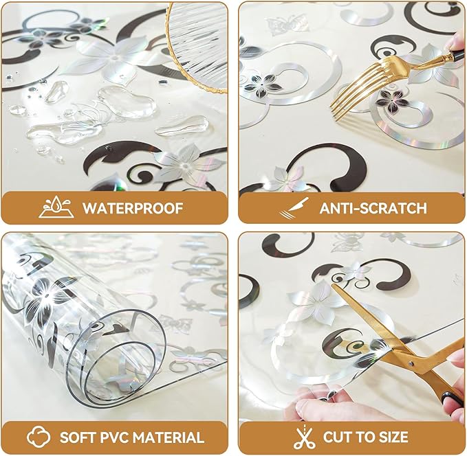 LovePads Floral Clear Table Cover Protector - 30 x 48 Inch Thick Plastic Table Cloth, Waterproof PVC Desk Mat for Dining Room Table, Wood Furniture Topper, Anti-Scratch Desk Pad for Kids Writing,