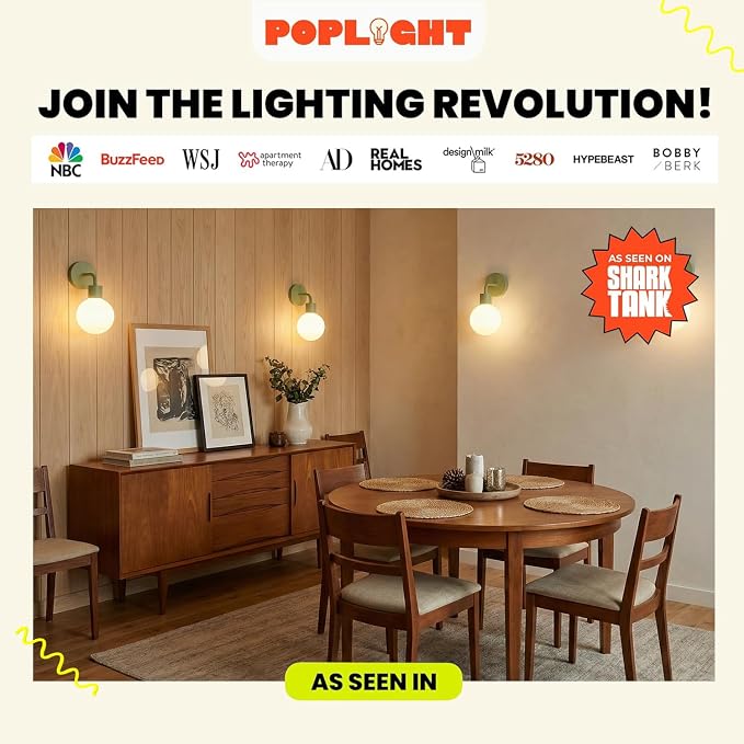 Poplight Wireless Wall Sconce (Shark Tank) Rechargeable & Dimmable LED Light w/App Control & Damage-Free Install, Moveable Modern Ambient Lighting for Elegant Home & Bedroom Decor | Sage Green