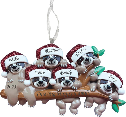 2025 Family Christmas Ornament – Personalized Ornament for Families – Custom Sloth Family Ornament – Holiday Tree Decoration Keepsake Gift (Family of 6)