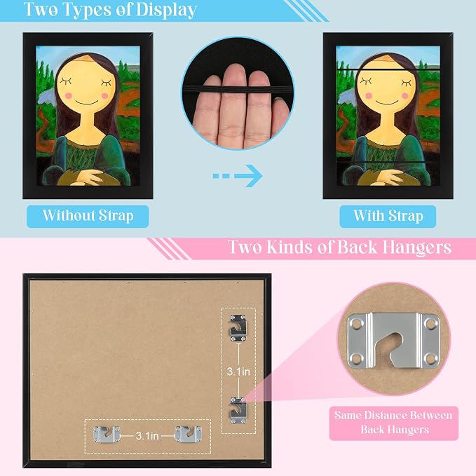 [2Pack] Kids Art Frames, 9x12 Front Opening Kids Artwork Frames Changeable, Black Artwork Display Storage Frame for Wall, Holds 50 Pcs, for 3D Picture, Crafts, Children Drawing, Hanging Art, Portfolio