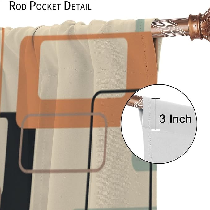 JESTRONRY Mid Century Blackout Curtains,Retro Square Design Modern Style Blackout Window Door Curtains for Bedroom Living Room Home Decor 55x63in