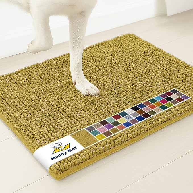 Muddy Mat® | Super Water Absorbent Door Mat Indoor, Microfiber Quick Dry Chenille Entryway Rug, Slip Resistant Front Door Mat, Indoor Mats for Entryway, Machine Washable Pet Rug, Mustard 28" x 48"