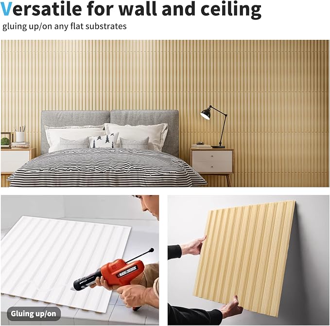 Art3d Slat Wall Panel, 3D Fluted Textured Panel 12-Tile 19.7 x 19.7in. - Oak