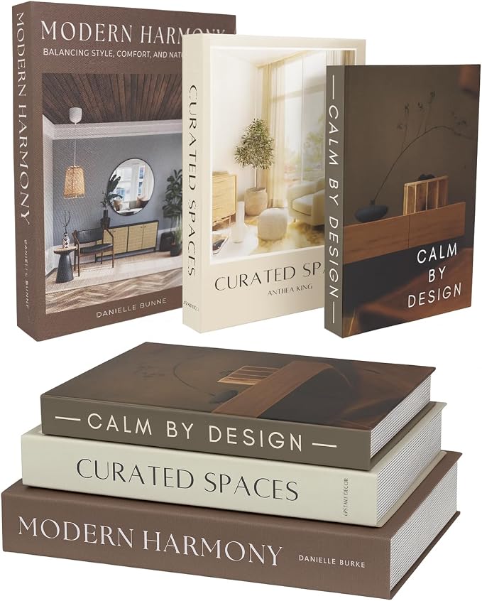 Modern Decorative Books For Home Decor - Set of 3 Faux/Fake Books For Decoration for Aesthetic Coffee Table Bookshelf Mantle Brown Cream Book Decor as Storage Boxes in Living Room Entryway Shelf Décor