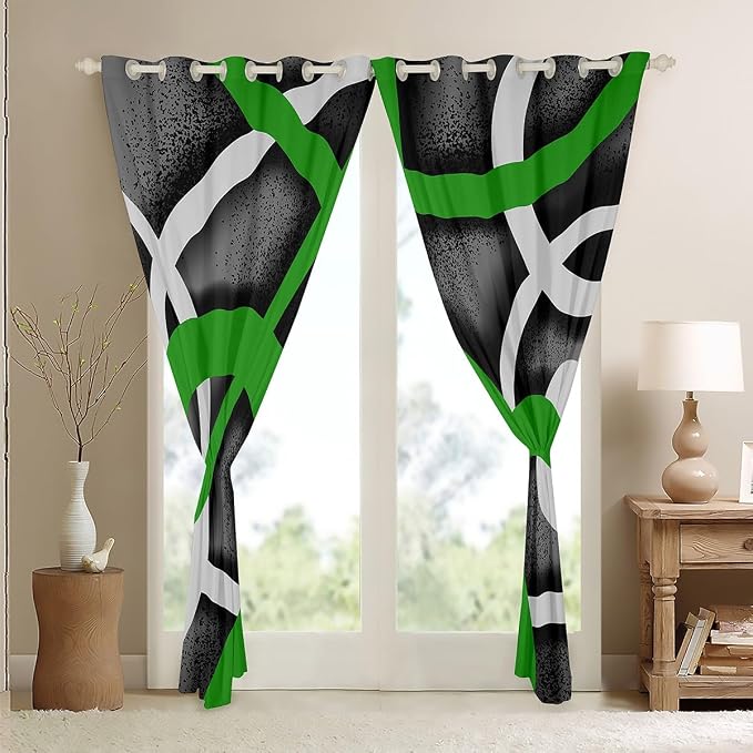 jejeloiu Green Black Curtains for Bedroom Living Room Kids (2 Panels, 38 x 54 Inch) Geometric Strip Lines Blackout Curtainsative Abstract Art Darkening Drapes Luxury Theme Window Treatments