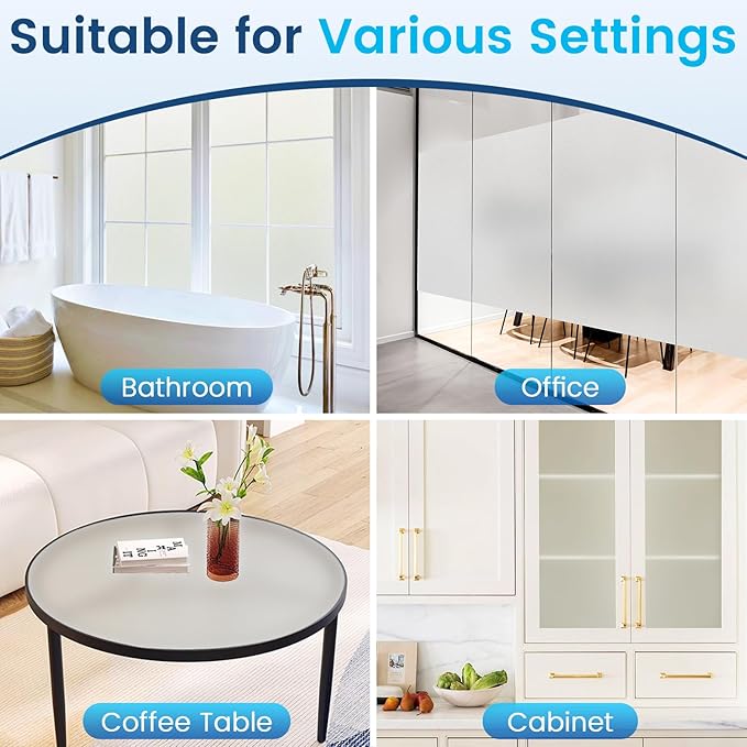 DOWELL Window Privacy Film, Frosted Glass Window Film, Static Cling Non-Adhesive Glass Clings, Sun Blocking Opaque Door Coverings, Reusable Door Sticker for Bathroom Home Office, White, 17.5" x 118"