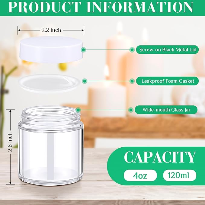 Norme 4 oz Glass Jars with Lids Leakproof Round Airtight Empty Cosmetic Jars with Inner Liners Lid for Storing Lotions Powder Ointments Making Tins(24 Pcs,White, Clear)
