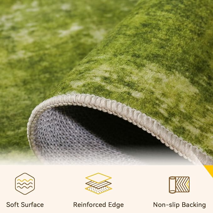 RELEANY Washable Area Rugs 8'x10' Non-Slip Modern Abstract Soft for Living Room Entryway Bedroom Kitchen, Print Pattern, Grass Green