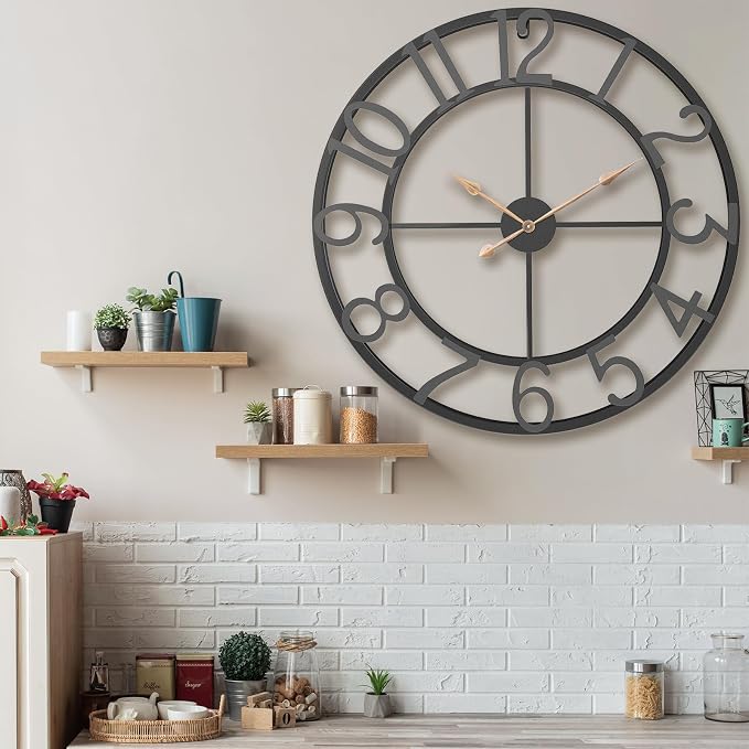 36 Inch Extra Oversized Large Giant Modern Decorative Wall Clock,Vintage Industrial Farmhouse Black Metal Big Arabic Numerals Large Clocks for Living Room Decor,Entrance Fireplace,Dining Room