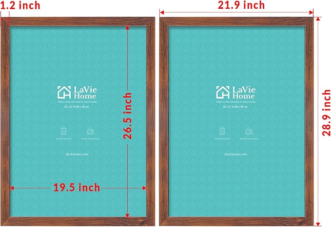 LaVie Home 20x27 Picture Frame Brown, Puzzles Frame for Wall Decoration, Classic Brown Minimalist Style Suitable for Decorating Houses, Offices, Hotels, Puzzles Posters Photos or Artwork（1 Pack）