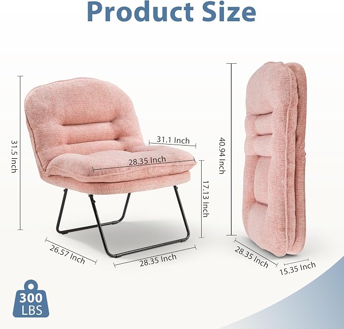 DUMOS Comfy Saucer Chair,Foldable Padded Chairs for Bedroom, Dorm & Gaming, Foldable Fashion Floor Chair with Back Support for Small Spaces,Hot New Pink