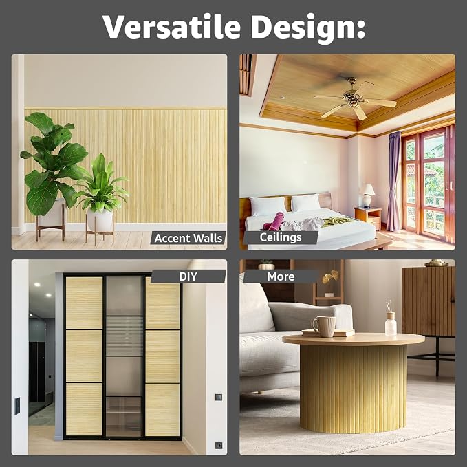 Art3d Natural Bamboo Wall Panel for Interior Wall Decor, Renewable Pole Wrap Wainscoting Paneling for Wall Ceiling Furniture Cabinet Office, 48 x 96 Inch, 2-Pack - Raw
